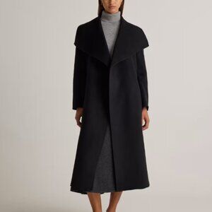 Quince Double Faced Merino Wool Draped Collar Wrap Coat in Black XL